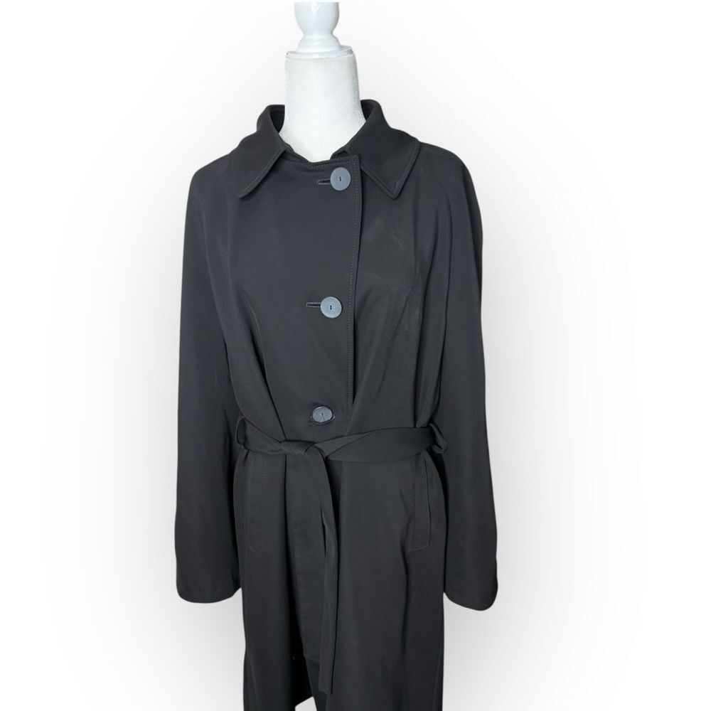 ERICH FEND Long Black Belted Trench Coat Women’s Size 14 US - Picture 3 of 13